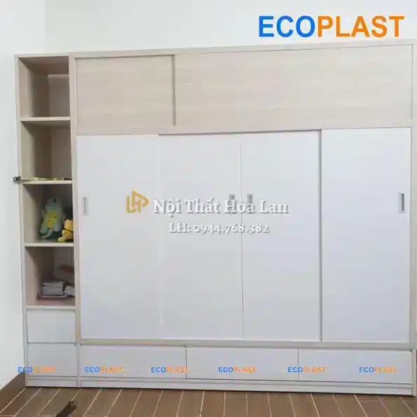 Tủ Nhựa Đài Lan Cánh Lùa Ecoplast 4 Cánh Nội Thất Hòa Lan 0944.768.382 4CL4HEC